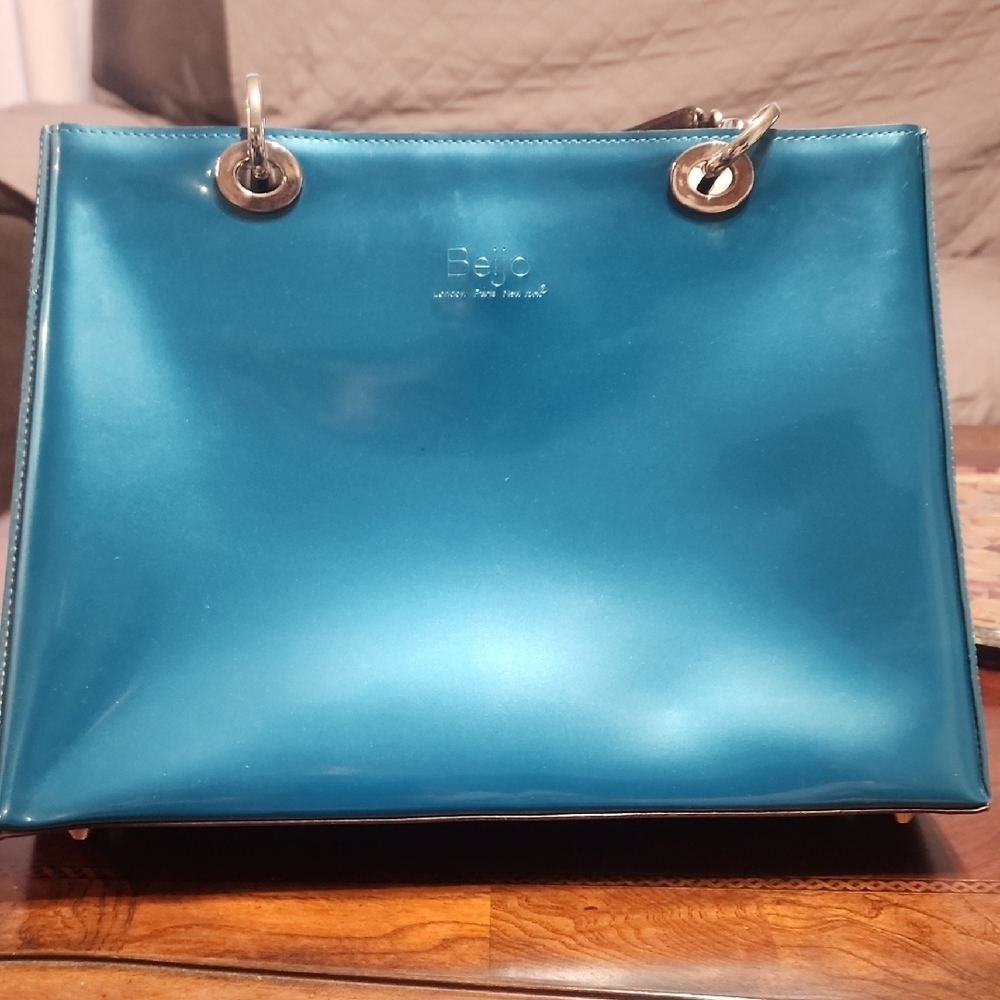 Beijo Shiny Teal Tote Bag